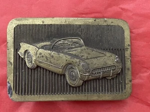VTG 1970s 1953 Corvette Brass Belt Buckle by LEWIS Corp '77 Palatine, IL USA - Picture 1 of 3