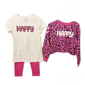 Garanimals Legging Set Girls 3 Pc-Size 5-Crop Sweatshirt-T-Shirt-Cheetah-Pink - Picture 1 of 4