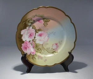 P&B Limoges Elite France Hand Painted Pink Roses Gold Rim Plate Signed King 8.5” - Picture 1 of 7