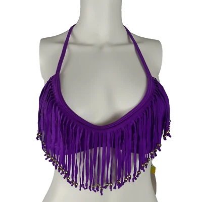 Top de bikini halter Raisins para mujer talla mediana púrpura flecos cuentas almohadillas extraíbles Foto 1 de 4