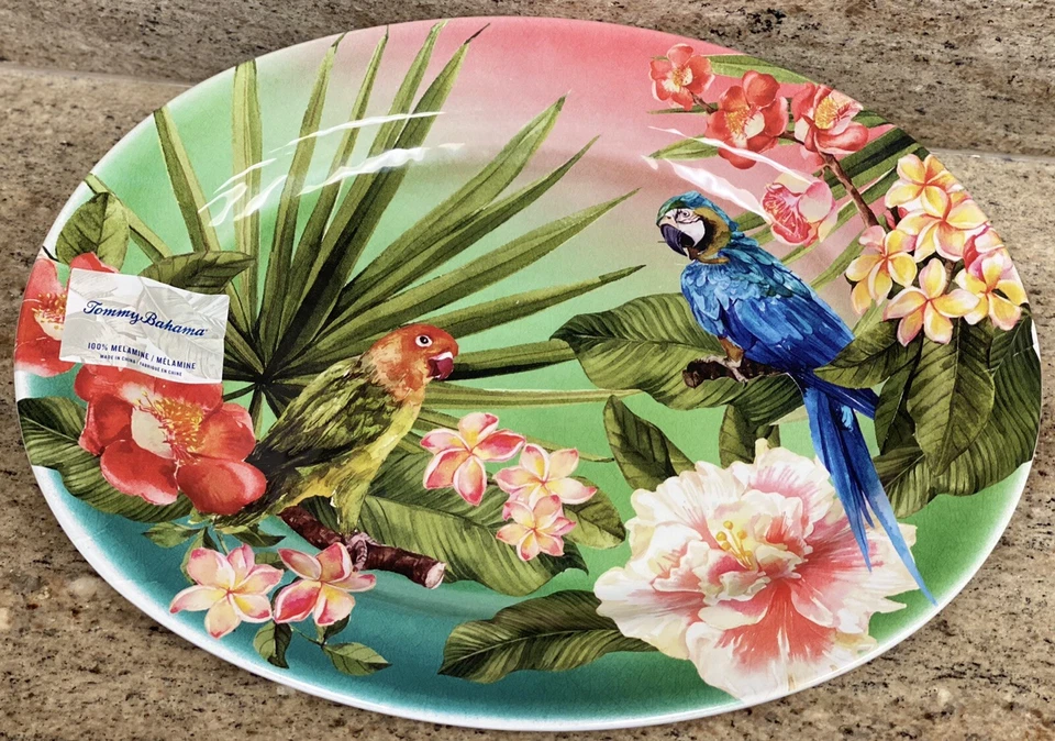 Tommy Bahama Tropical Parrots Birds Floral MELAMINE Large Serving Tray Platter - Image 1 of 1