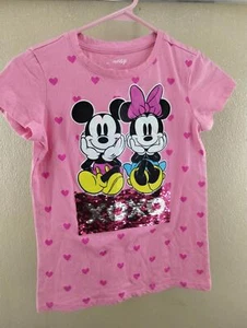 Disney Minnie & Mickey Mouse Pink Red Hearts Valentines Day Sequence Youth Large - Picture 1 of 4