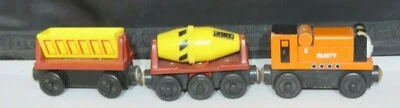 Genuine Thomas Friends Wooden Train Railroad Rusty, Cement mixer, dumper cars  - Image 1 of 4