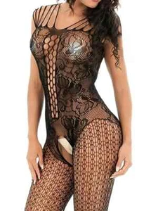 Sexy Black Fishnet Bodystocking Intimate High Stretch Bodysuit Sheer Babydoll US - Picture 1 of 3