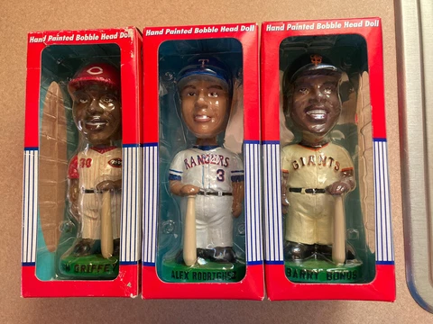 Bobbleheads Ken Griffey Jr  Reds Alex Rodriguez Rangers, Barry Bonds Giants Cover
