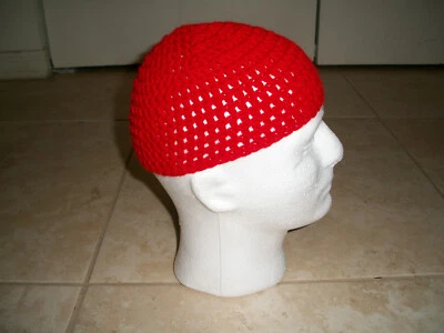  Boné gorro vermelho adulto feito à mão crochê caveira chapéu Harley Natal namorados Kufi Topi - Imagem 1 de 4