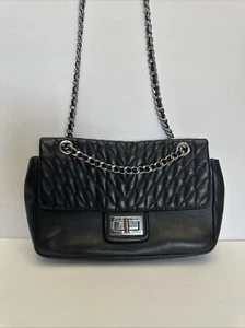 Vintage Karl Lagerfeld Black Top Chain Handle Leather Quilted Bag - Picture 1 of 12