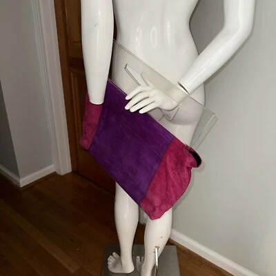 Hot pink & purple large Suede portfolio tote bag with Asymmetrical Lucite Hande Foto 1 de 4