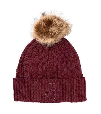 Ralph Lauren Mujer Logo en Estrás Cable Gorro Puño Sombrero Pom Pinot Noir $58 Foto 1 de 3