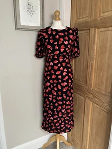 Nobody’s Child Midi Dress Size UK 10 Petite Red Heart Ruffle Short Sleeve Pretty - Picture 1 of 8