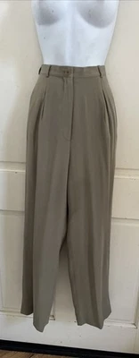 CALVIN KLEIN COLLECTION VTG! Taupe High Rise 100% Silk Pleated Straight Pants 4 - Image 1 of 4