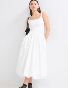 Abercrombie White Midi Dress Bubble Hem XS - Picture 1 of 3