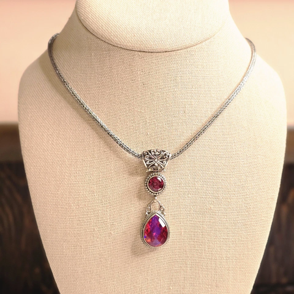 Sarda Sterling Silver Necklace Volcanic Quartz Pendant Set - Image 1 of 4