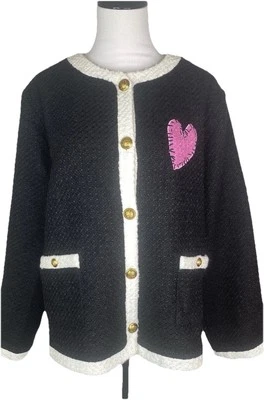 Bloomingdales AQUA x KERRI ROSENTHAL сердце нашивка черный белый Твид куртка XL новый с Ярлыками - Изображение 1 из 4