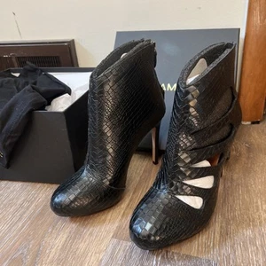 REBECCA MINKOFF NIB Women's 9 Cutout Boot Snake Embossed Leather Black  - Picture 1 of 4