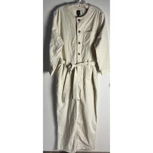 Gap Womens Cream Corduroy Belted Button Up Wide Leg Jumpsuit Size 14 Tall NEW - Picture 1 of 8