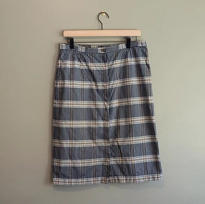 Vestido Pendleton Talla 10 Falda Recta Azul Gris Rayas Abotonado Forro Algodón Foto 1 de 4