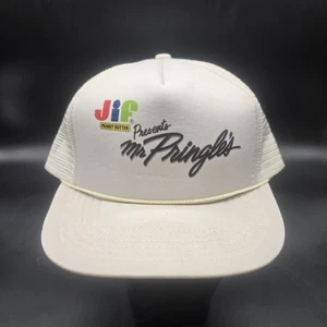 Vintage 90s Jif Peanut Butter Mr Pringles White Mesh Trucker Snapback Hat OS - Bild 1 von 11