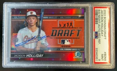 2022 Bowman Draft Jackson Holliday Night Auto Red Refractor #/5 Orioles PSA 9 - Image 1 of 2