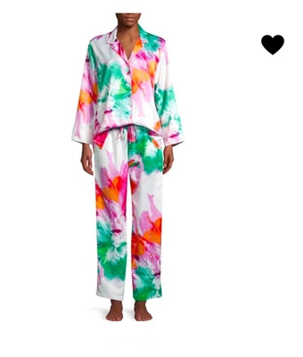 Natori красный розовый цветочный печать атласная пижама комплект RT $180 Luxe Cottagecore Sz M - Изображение 1 из 4