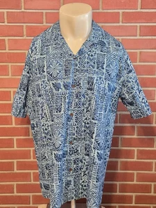 RJC Short Sleeve Button Front Hawaiian Shirt Mens 2XL Made in USA Cotton Blue - Picture 1 of 8