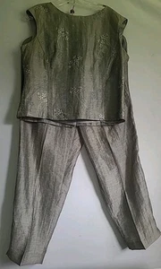 POSITIVE ATTITUDE WOMEN'S GRAY RAMIE/NYLON PRINT FLORAL SET PANTS ASIAN 14PETITE - Picture 1 of 24
