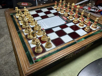 Coca Cola Franklin Mint collectors chess set, stained glass chess board - Image 1 of 4