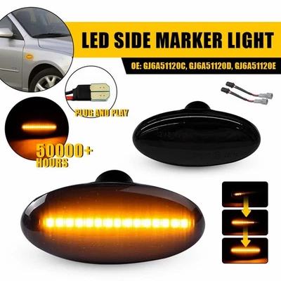 Fit 马自达 2/3/5/MPV 深烟琥珀色 LED 前挡泥板侧标记灯 LH+RH H — 第 1/4 张图片