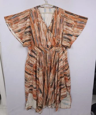 Vestido para mujer Soft Surroundings 2X naranja marrón abstracto manga acampanada boho midi Foto 1 de 4