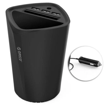 Orico UCH-C3 Black Car 3 USB Port Charger Slot Storage Cup for iPhone Samsung - image 1 of 4