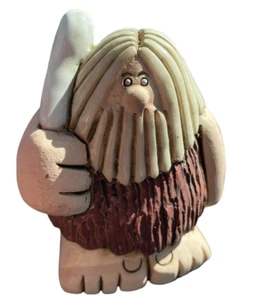 Vintage Signed Launa Fired Clay Caveman w/Bone Figure 4.5” HTF - Picture 1 of 8