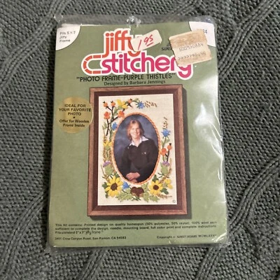 Jiffy Stitchery Crewel Kit Marco de Fotos Cardos Púrpura 5x7" Foto 1 de 4