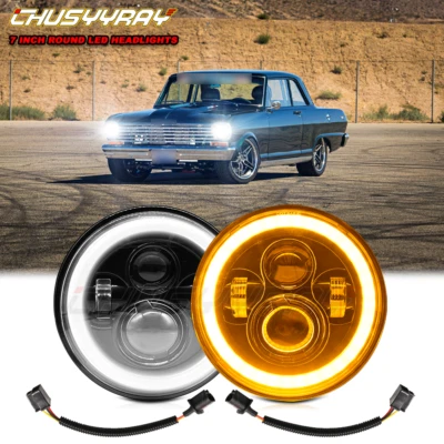 Fit Chevrolet Chevy Nova 63-1978 Pair 7"Round LED Headlights HiLo Beam Sealed - Image 1 of 4