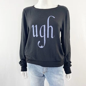 Wildfox Sweatshirt Black Long Sleeve UGH Baggy Beach Jumper Size S New - Picture 1 of 9