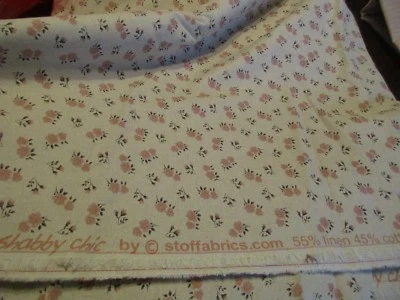 55% Linen 45% Cotton Fabric from Stoffabrics 1 Yd Small Pink Floral Shabby Chic - Image 1 of 2