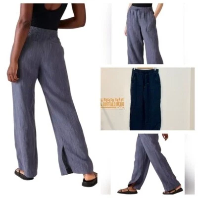 Athleta Retreat Linen High Rise Raining Navy Ankle Wide Leg Drawstring Pants - Image 1 of 4