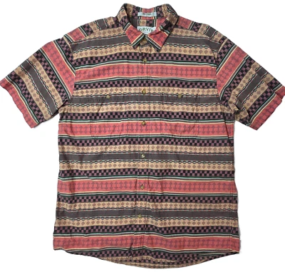 Camisa Orvis Azteca Botón Estampado Geométrico Suroeste 100% Algodón Para Hombre Defecto L Foto 1 de 4