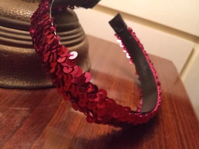 Diadema Vintage Años 80 90 Rosa Magenta Profundo Tela Negra Lentejuelas Glamour Foto 1 de 4