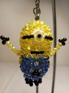 Handmade Crystal Minion Beaded Character Keychain/Key Ring 2.5" NEW - Picture 1 of 2