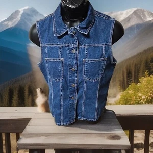 Vtg Eddie Bauer Denim Jean Vest Button Front Sleeveless Pockets Woman's Sz XL - Picture 1 of 9