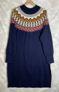 Old Navy Sweater Dress Women Size L Fair Isle Mock Neck Nordic Knit Navy - Picture 1 of 7