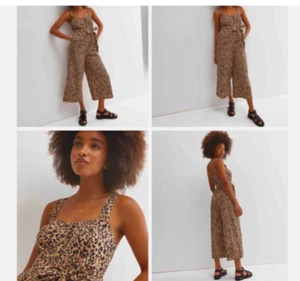 Bnwt New Look PLUS SIZE Brown Leopard Print Linen-Look Crop Jumpsuit 18 - Picture 1 of 3