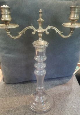 Candelabro vintage de metal plateado y cristal  Foto 1 de 4