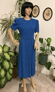NOS Vintage 80s Miss Dorby Petites Blue Layered Embroidered Floral Print Sz SM 6 - Picture 1 of 13