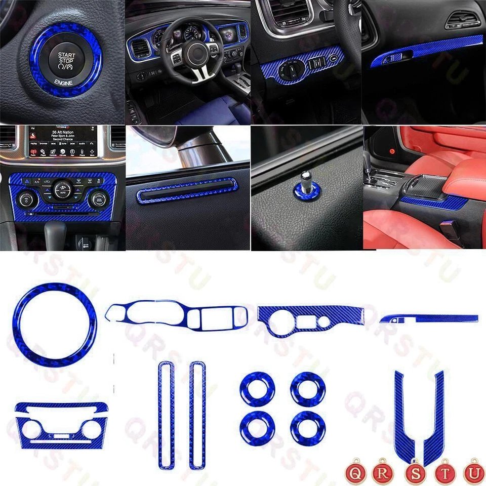 19Pcs Blue Carbon Fiber Interior Full Set Cover Trim For Dodge Charger 2011-2014 - Imagem 1 de 4