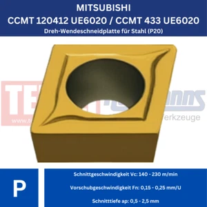 10 x MITSUBISHI CCMT 120412 UE6020 ¡Placas giratorias para acero! ¡NUEVAS, con factura! - Imagen 1 de 4