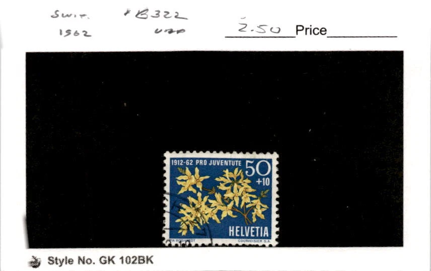 Suiza, sello postal, #B322 usado, 1962 flores (CA) Foto 1 de 1