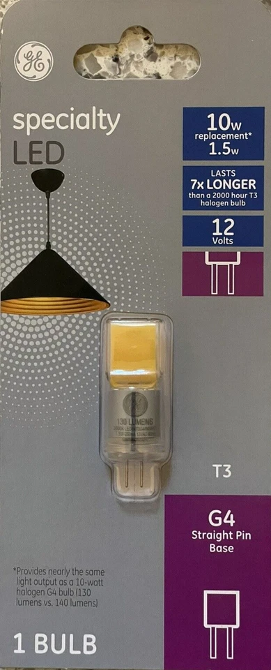 GE 10-Watt 12-Volt T3 Bi-Pin LED Light Bulb with G4Base - 130 Lumens - NEW - Image 1 of 1
