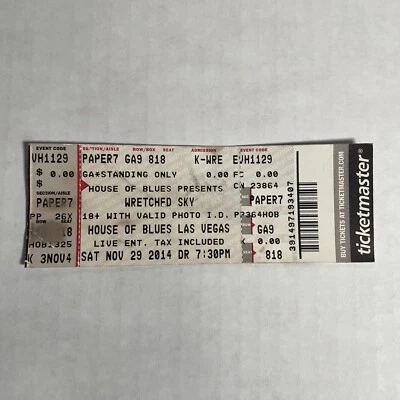 Boleto House Of Blues Wretched Sky 29 de noviembre de 2014 Las Vegas Nevada Foto 1 de 3