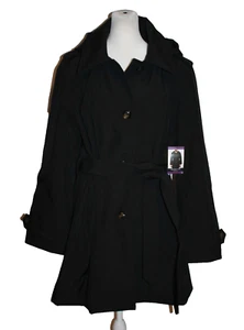 London Fog Women's Black Belted Removeable Hood Trench Coat Size XXL 2XL NEW - Bild 1 von 2